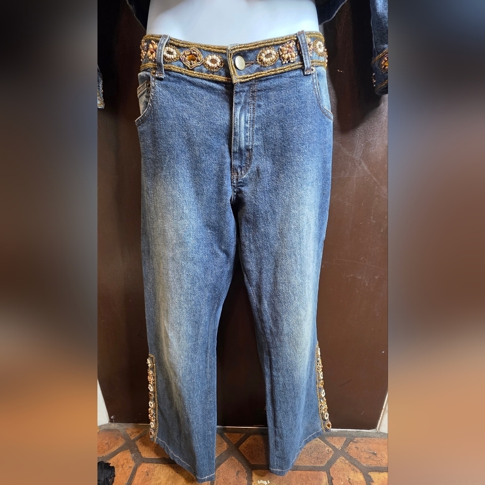 535 Haven Bleu Embellished Beaded Denim Set - Jacket & Pants - Picture 3 of 10